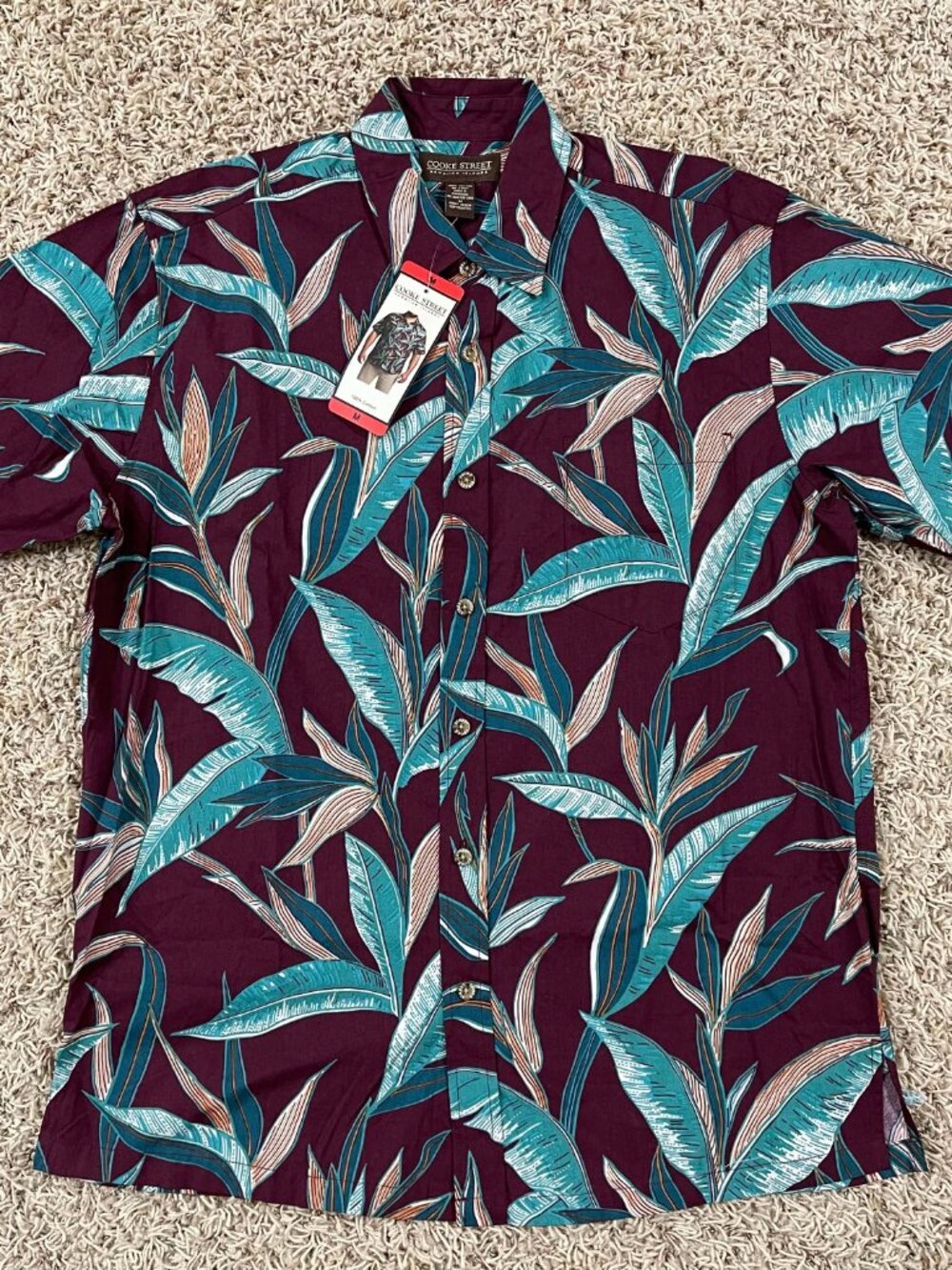 Cooke Street Men’s Aloha Hawaiian Woven Button Shirt, Size Medium (New)